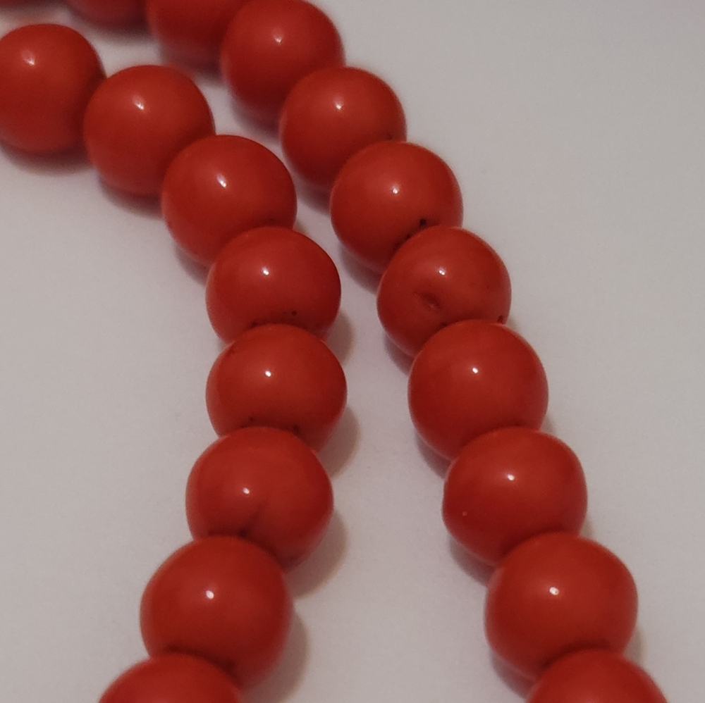 Vintage Genuine Red Coral Beaded Necklace with Silver Clasp 18" Long - Picture 10 of 16